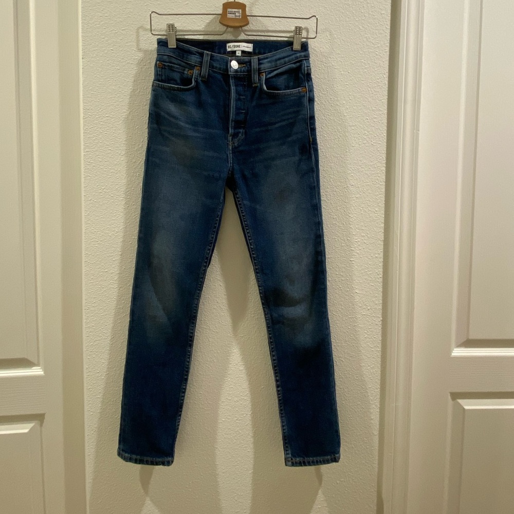 Re/Done high rise deep blue skinny jeans